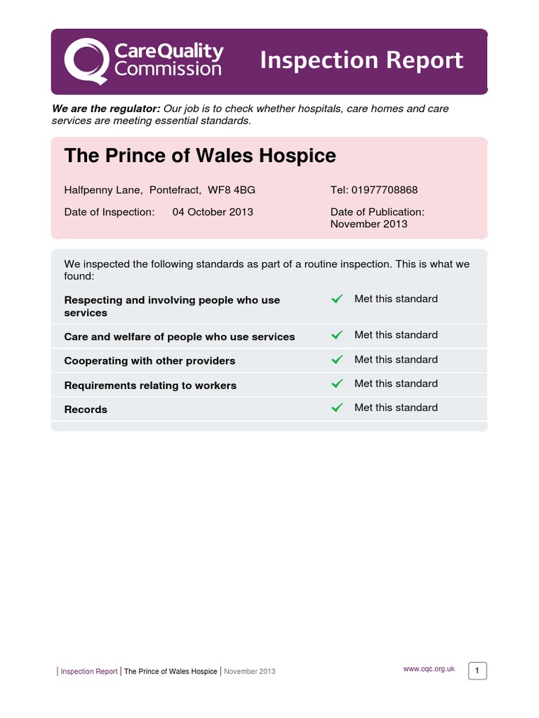 CQC Inspection Report Palliative Care Health Care