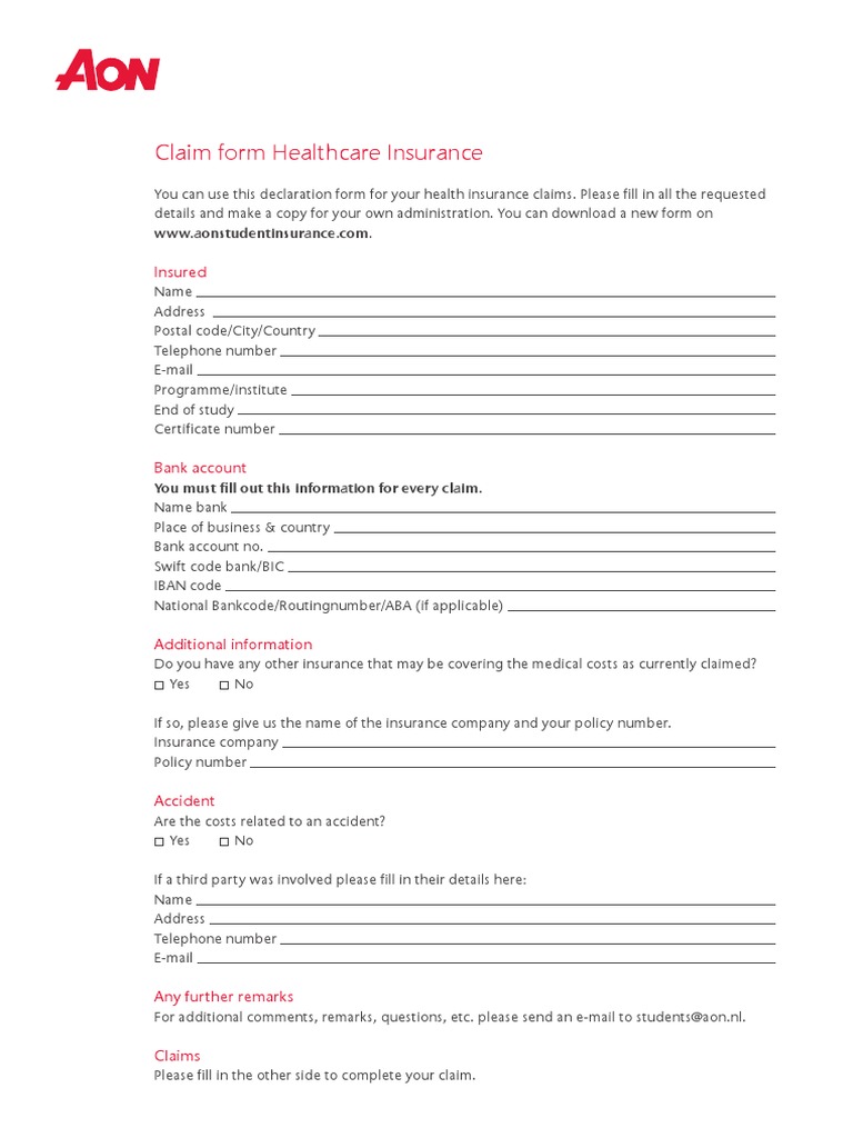 Aon Health Insurance Claim Form | PDF | Business
