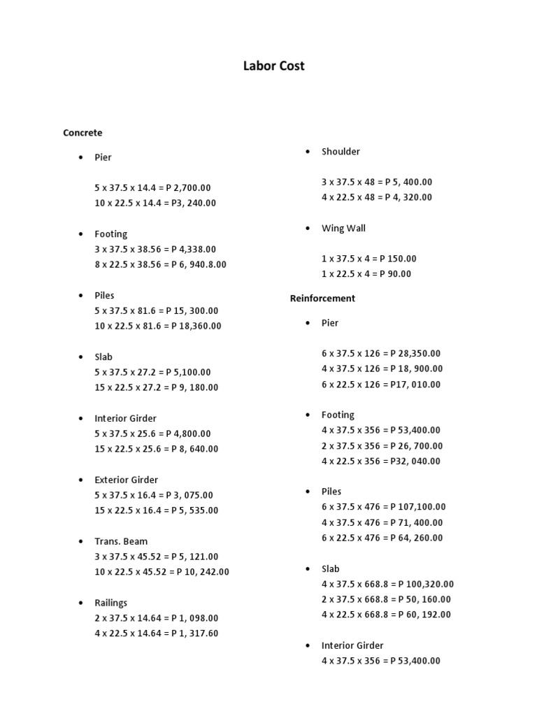 Labor Cost Concrete PDF Building Technology Architectural Design