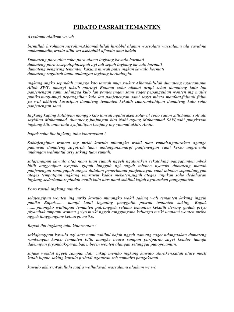 Pidato Pasrah Temanten Books King