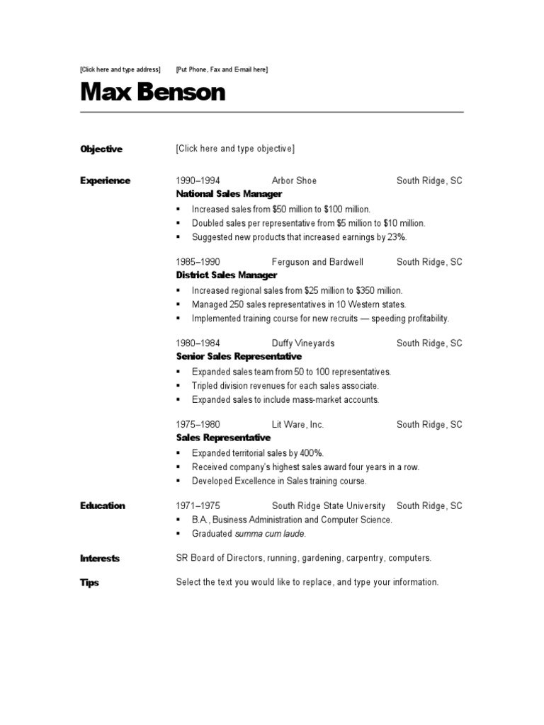 Max Benson's Sales Management Resume | PDF | Career & Growth