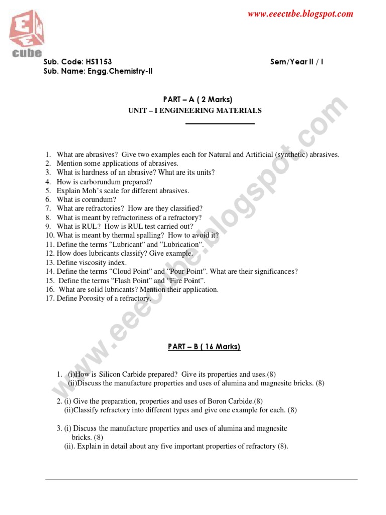 Engineering Chemistry Notes on Abrasives, Refractories, Lubricants
