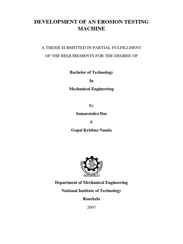 Erosion Testing Machine Development | PDF | Wear | Mechanical Engineering
