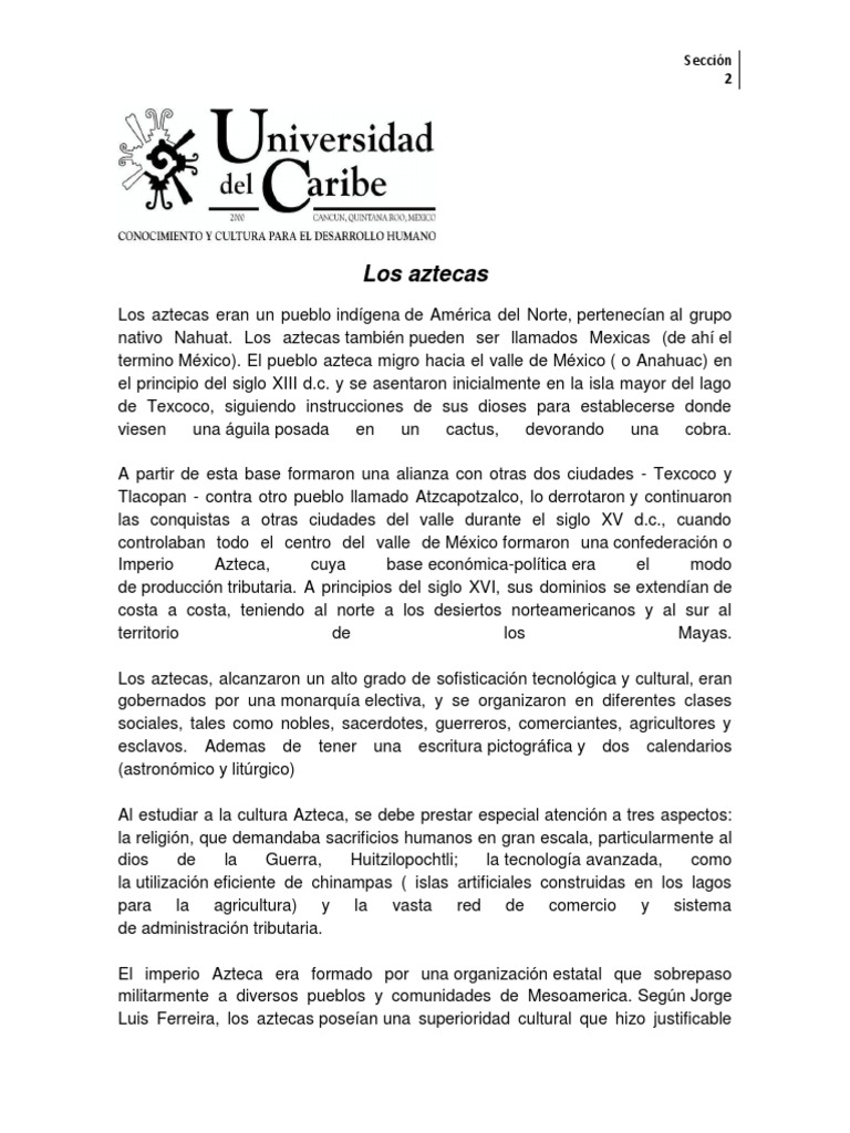 Los Aztecas Pdf Azteca Cultura General