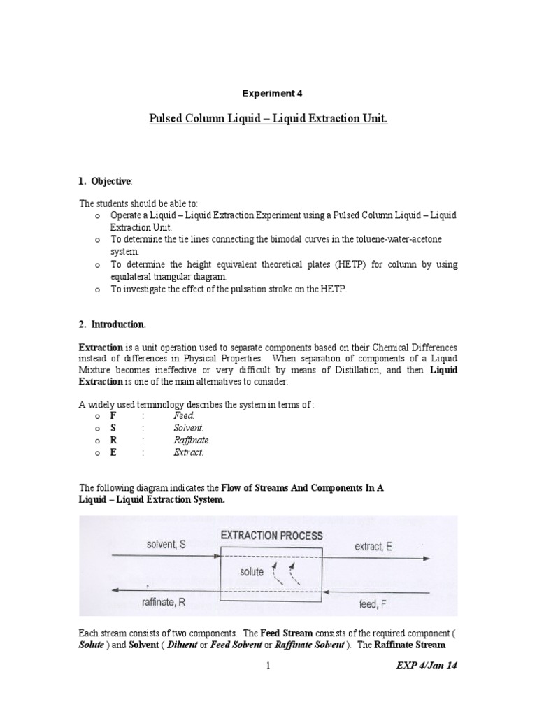 Pulsed Column Liquid-Liquid Extraction | PDF | Solution | Phase (Matter)