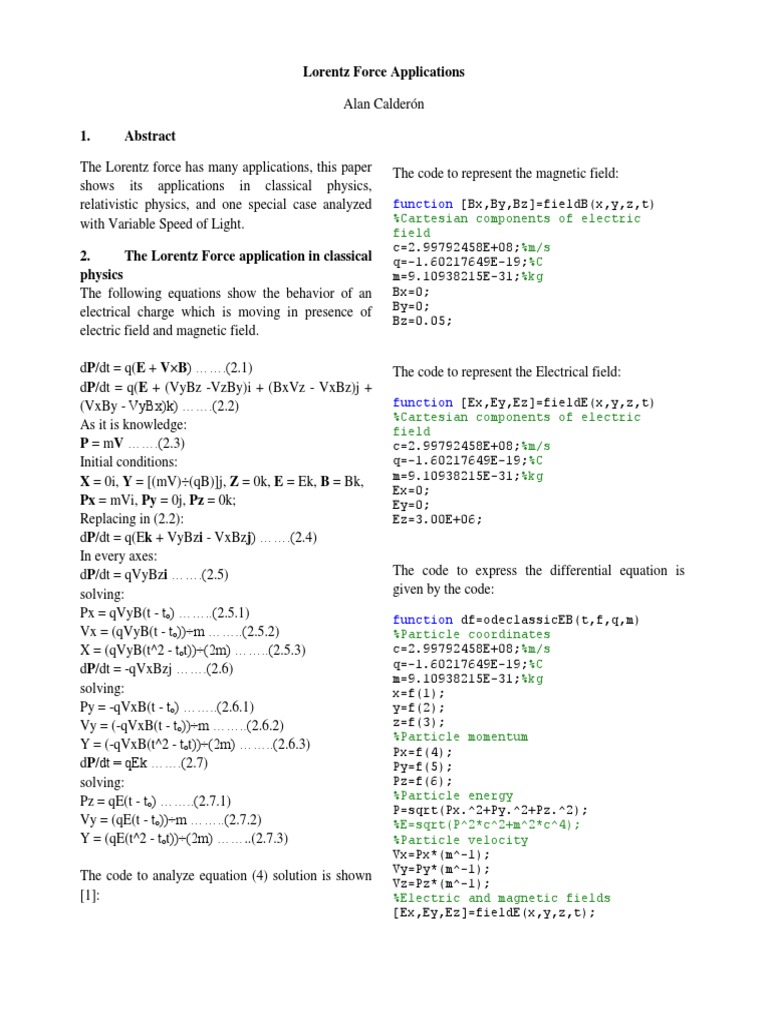 Lorentz Force Applications English Momentum Physics