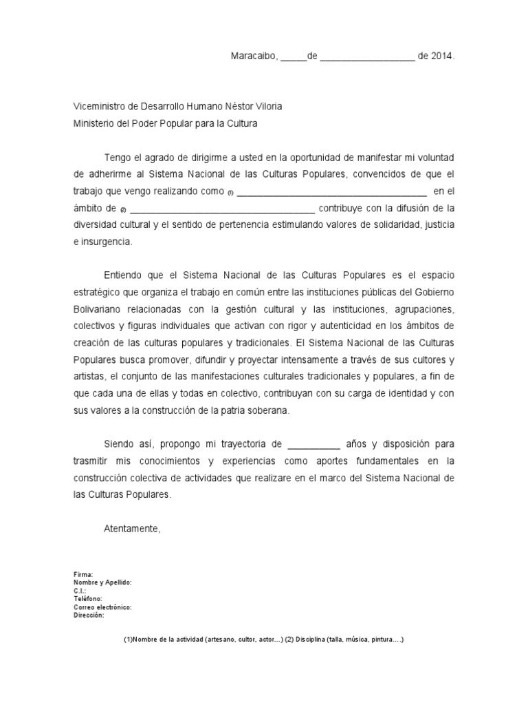 Carta Modelo De Solicitud Referente Y Tallerista