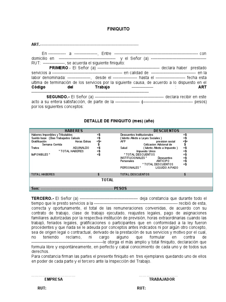 Modelo de Finiquito Laboral Detallado | PDF | Gobierno | Instituciones ...