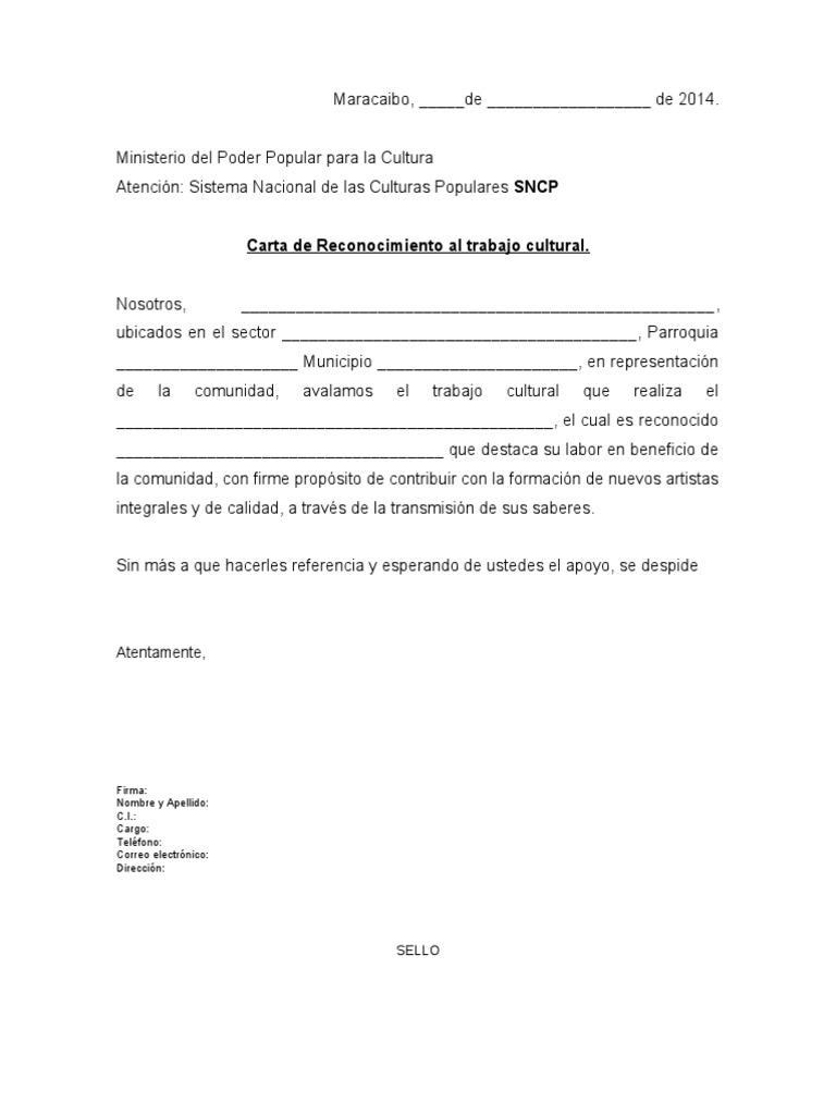 Carta Modelo de Reconocimiento Cultura (general) Science