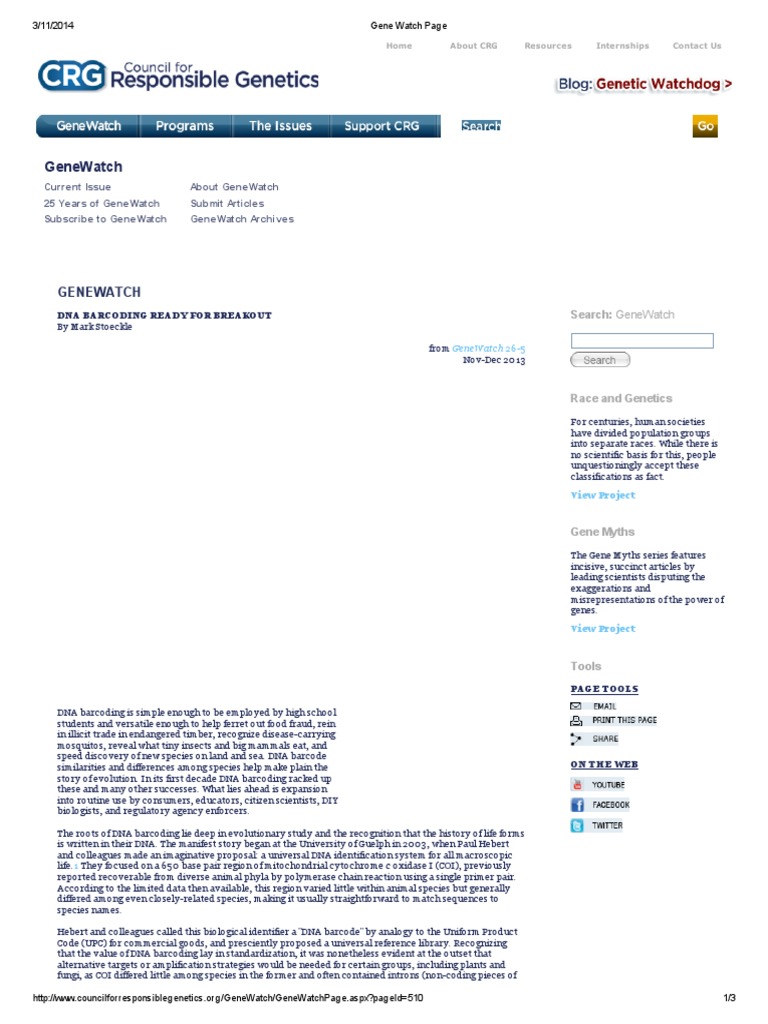 Gene Watch Page | PDF | Species | Genetics