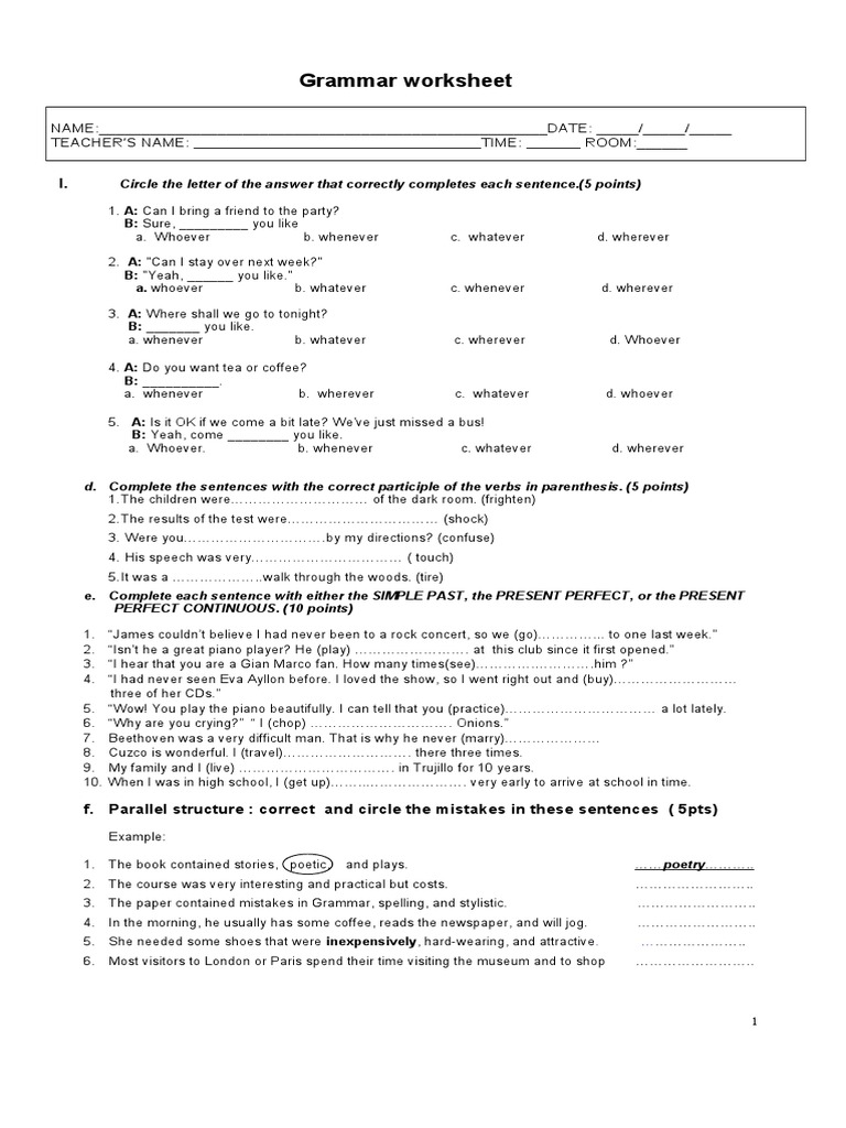 Grammar Worksheet for English Practice | PDF | Semantic Units | Languages