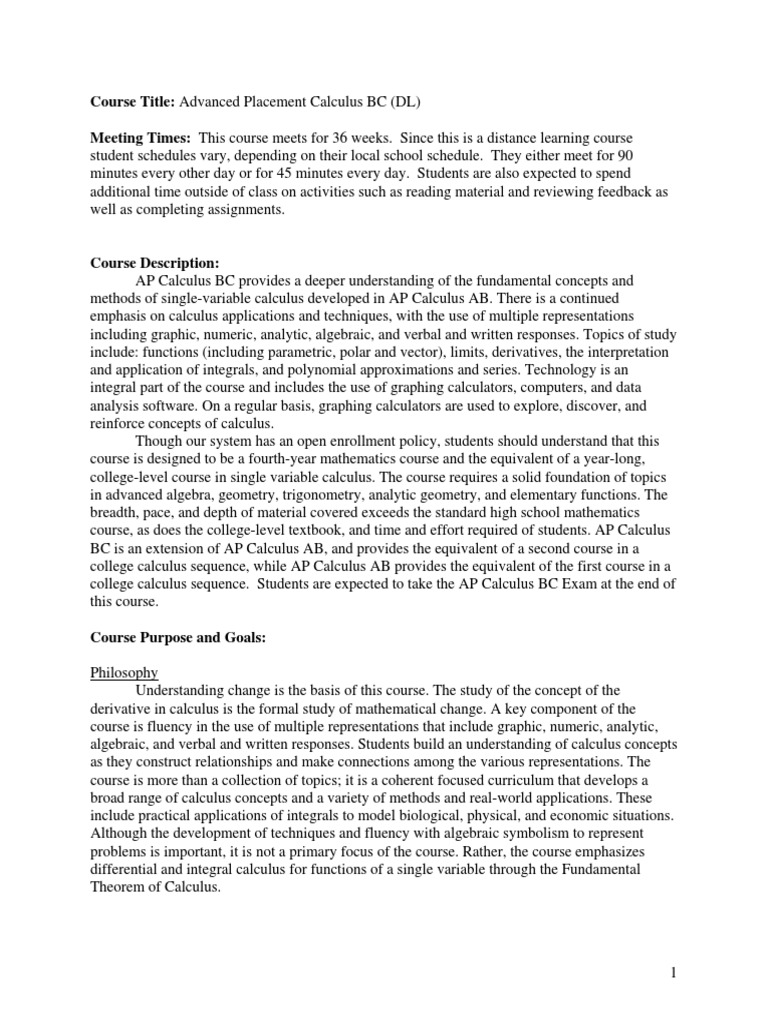 AP Calculus BC Syllabus | PDF | Integral | Derivative