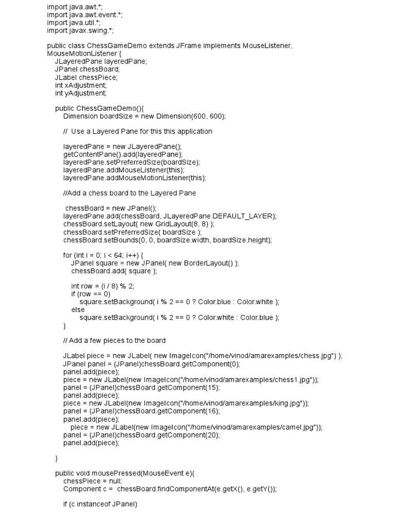 Demo of My GUI Chess Game Java PDF Abstract Strategy Games