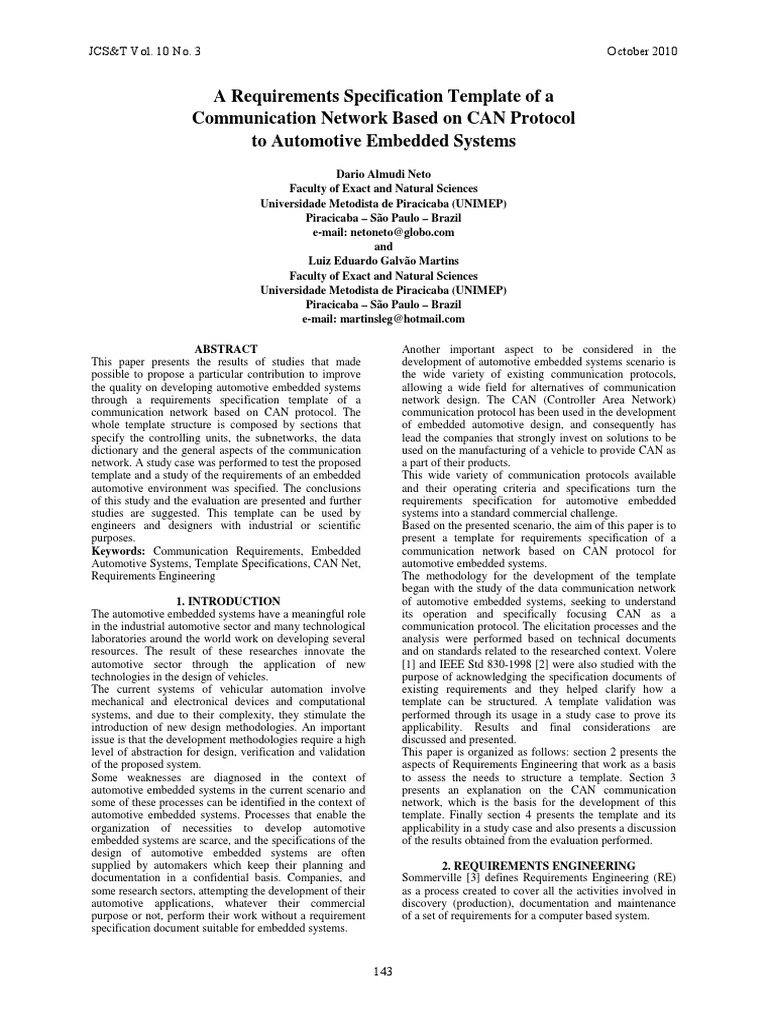 CAN Protocol Requirements Template for Automotive | PDF ...