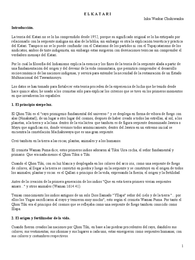 El Katari | PDF | Imperio Inca | Nación