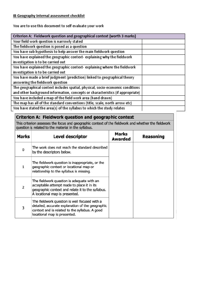 IB Geography IA Checklist Guide | PDF | Field Research | Geography