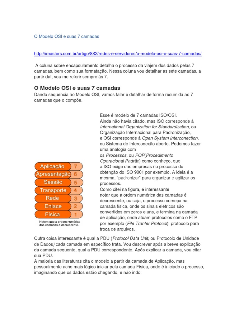 Entendendo as 7 Camadas do Modelo OSI | PDF | Modelo OSI | Rede de ...