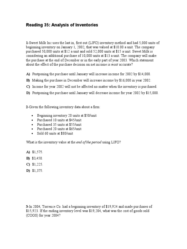 Reading 35: Analysis of Inventories | PDF | Home & Garden | Computers