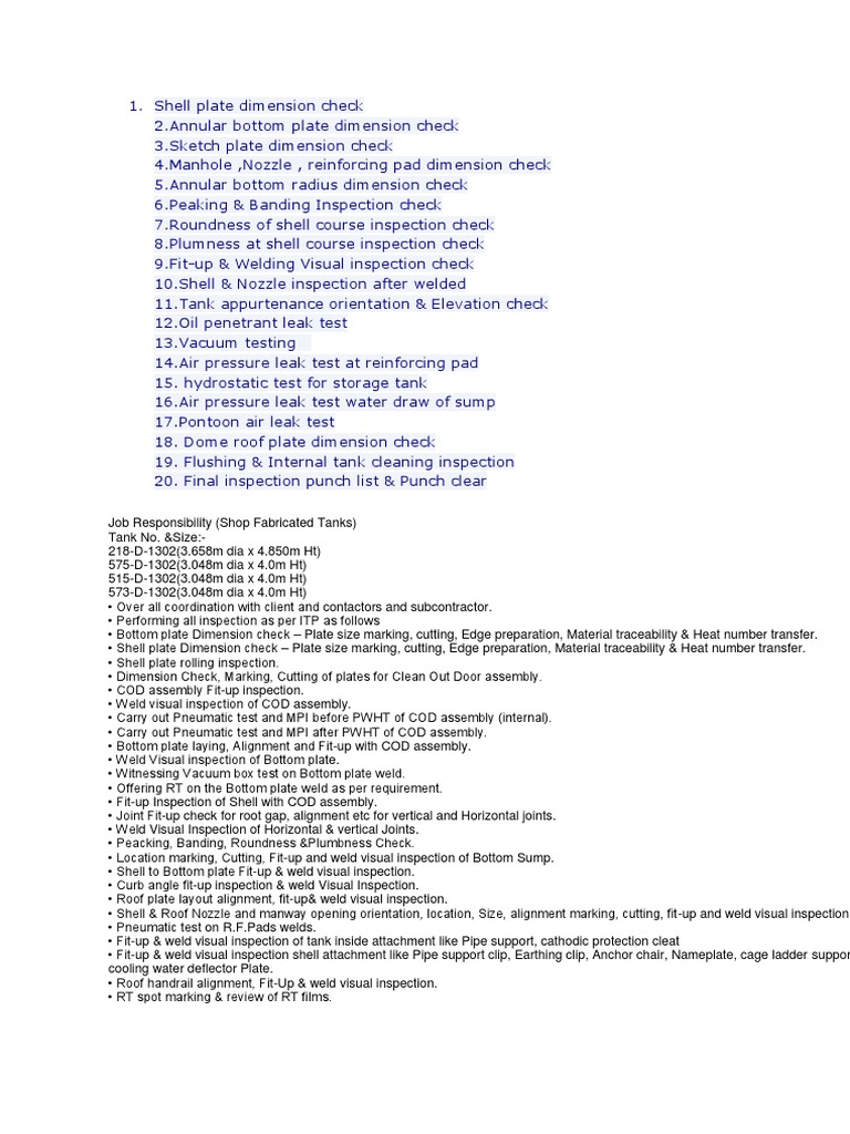 Shell Plate Dimension Inspection Checklist | PDF | Welding | Construction