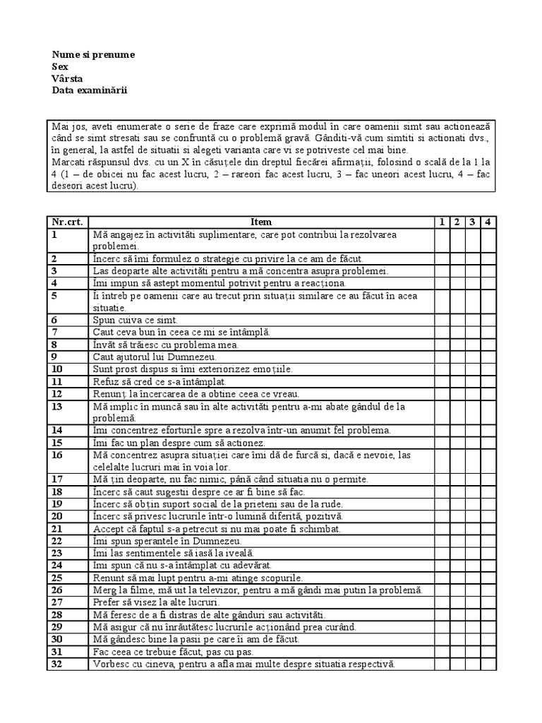 COPE Test Coping | PDF
