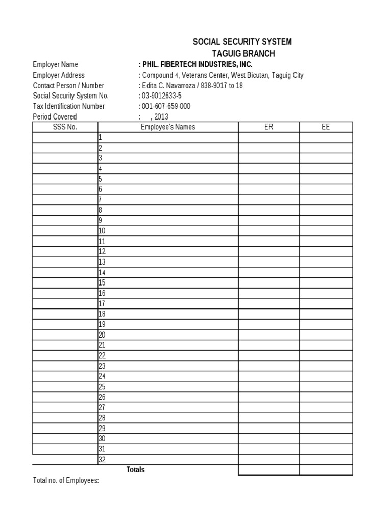 SSS Contribution Form - 2013 | PDF