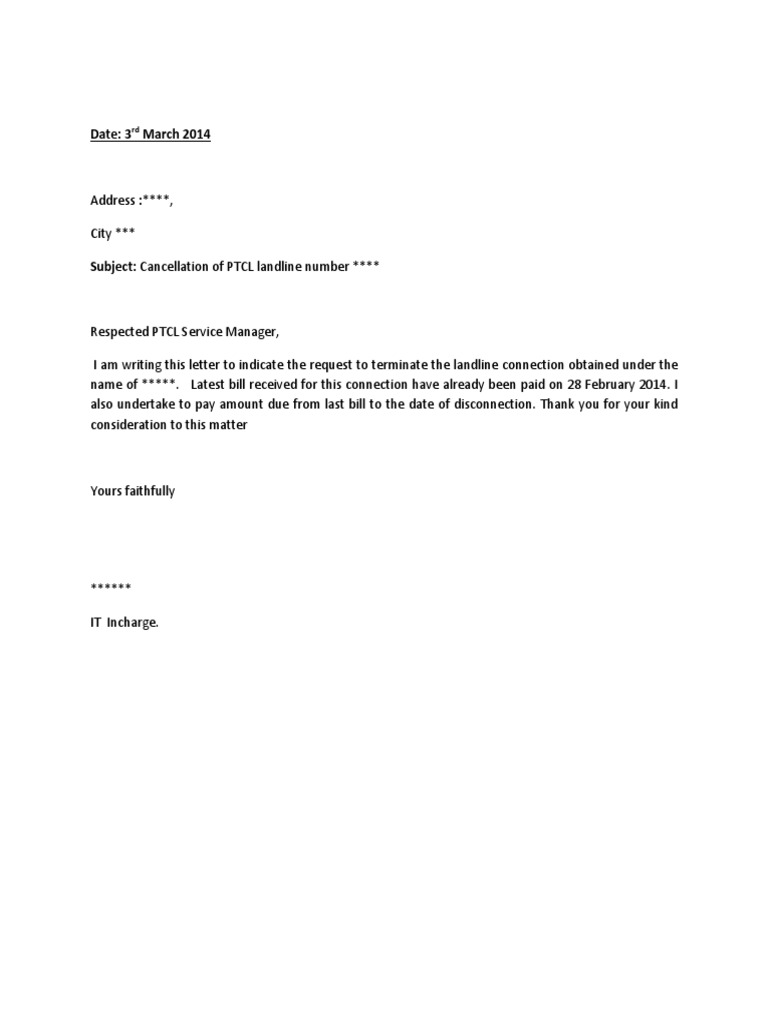 PTCL Landline Disconnection Request | PDF