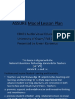 Assure Model Lesson Plan: ED451 Audio Visual Education University of Guam/ Fall 2009 Presented by Joleen Keremius