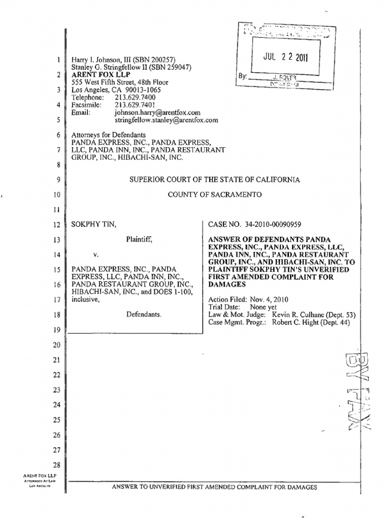 Sample Answer to Complaint in CA | PDF | Affirmative Defense | Cause Of ...
