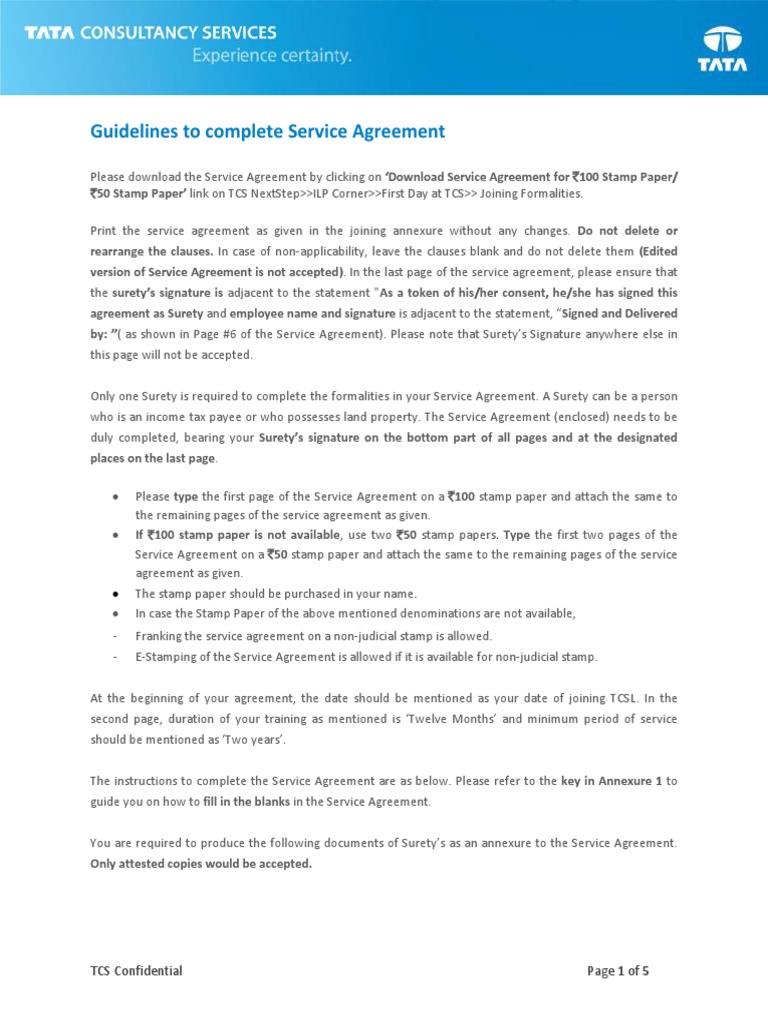 Service Agreement Guidelines Postage Stamp