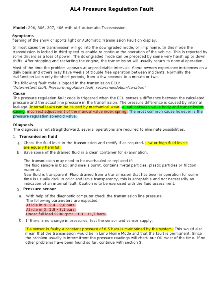 AL4 Transmission Pressure Regulation Issues | PDF | Automatic ...
