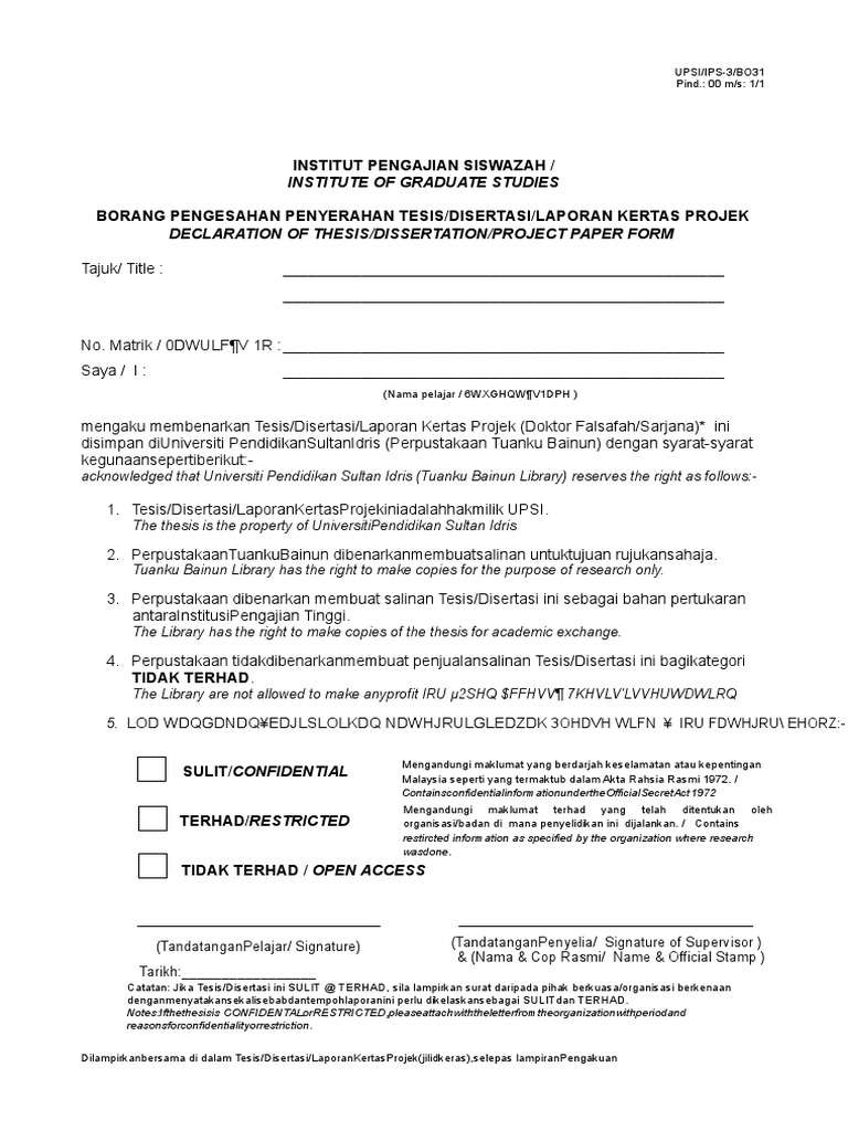 Borang Pengesahan Penyerahan Disertasi Baru