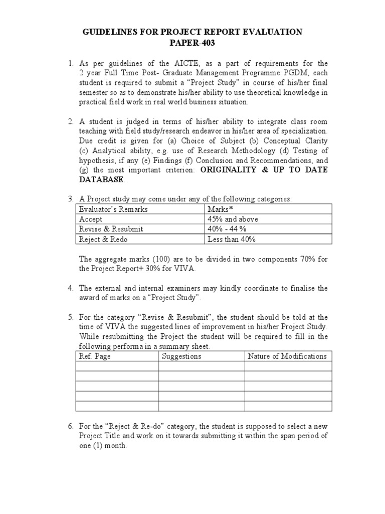 Project Report Evaluation Guidelines | PDF | Methodology | Evaluation