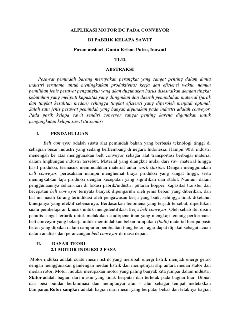 Alplikasi Motor DC Pada Conveyor | PDF