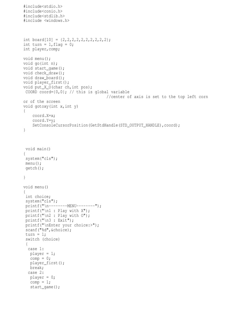 C Console Tic-Tac-Toe Game | PDF