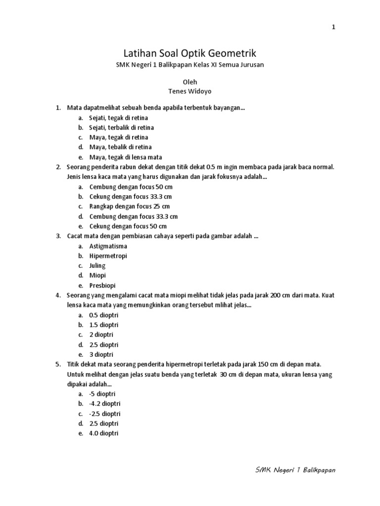 Latihan Soal Optik Geometrik Smk
