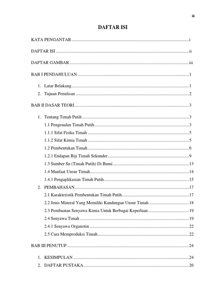 Contoh Sederhana Daftar Isi Makalah/TA