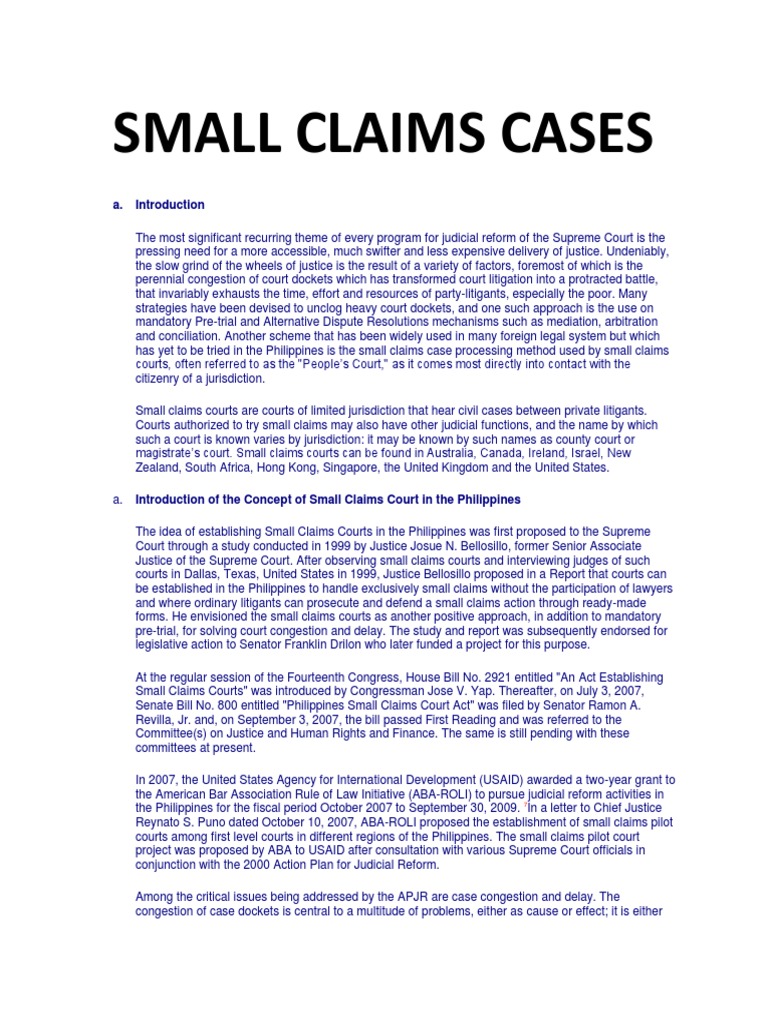 Small Claims Cases Report PDF Lawsuit Pleading