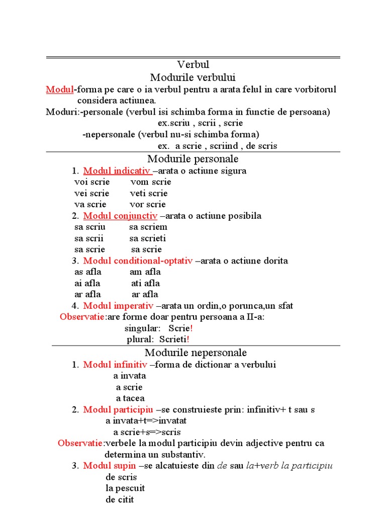 Verbul, Moduri Si Timpuri | PDF