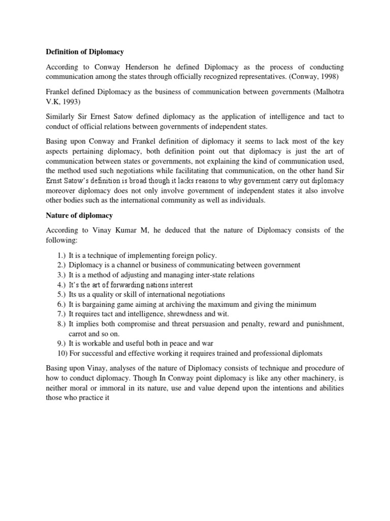 Definition of Diplomacy by Arden Ndege Diplomacy Treaty