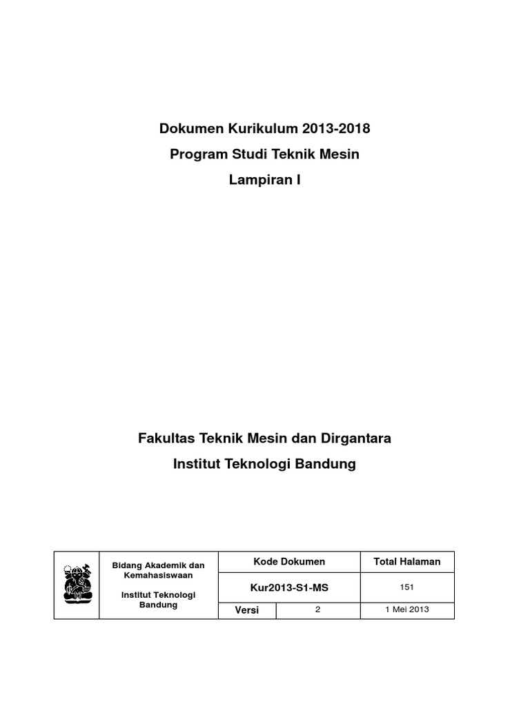 SAP SILABUS JURUSAN TEKNIK MESIN ITB KURIKULUM 2013 LEAK COMPLEATE