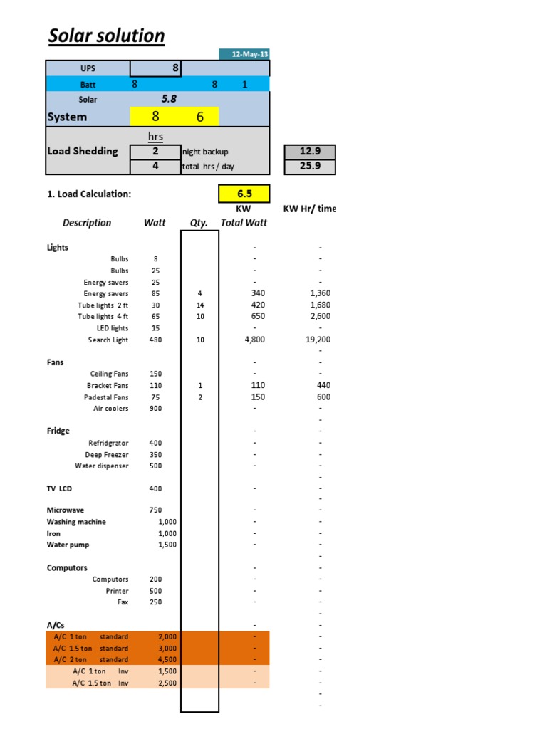 Solar Load Calculation and Investment Guide | PDF