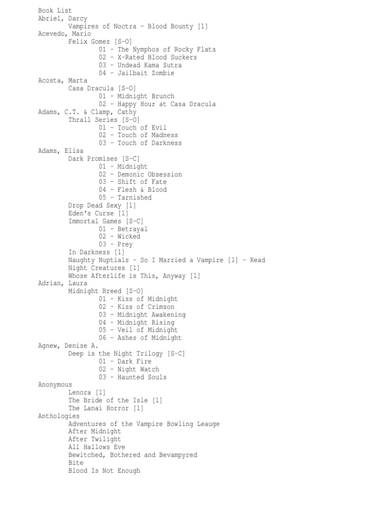 Book List PDF Vampires The Vampire Chronicles