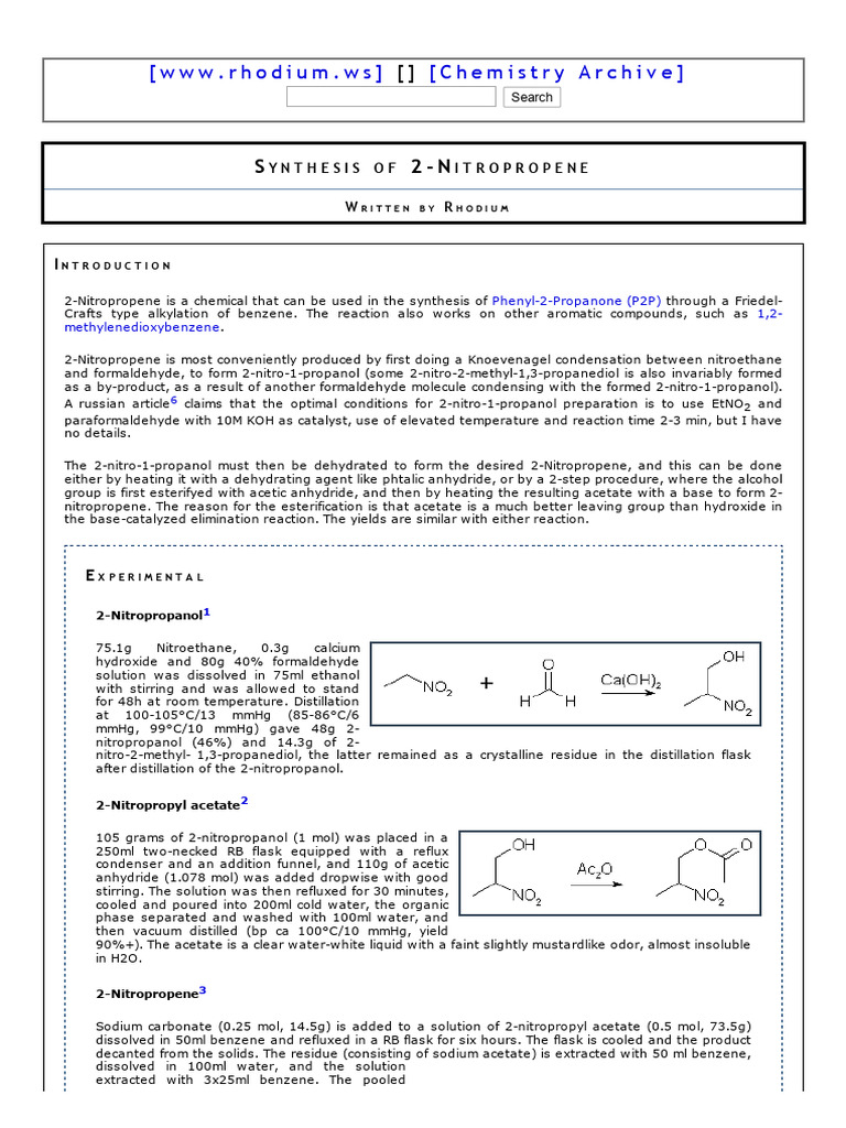 Synthesis of 2-Nitropropene | PDF | Distillation | Acetic Acid
