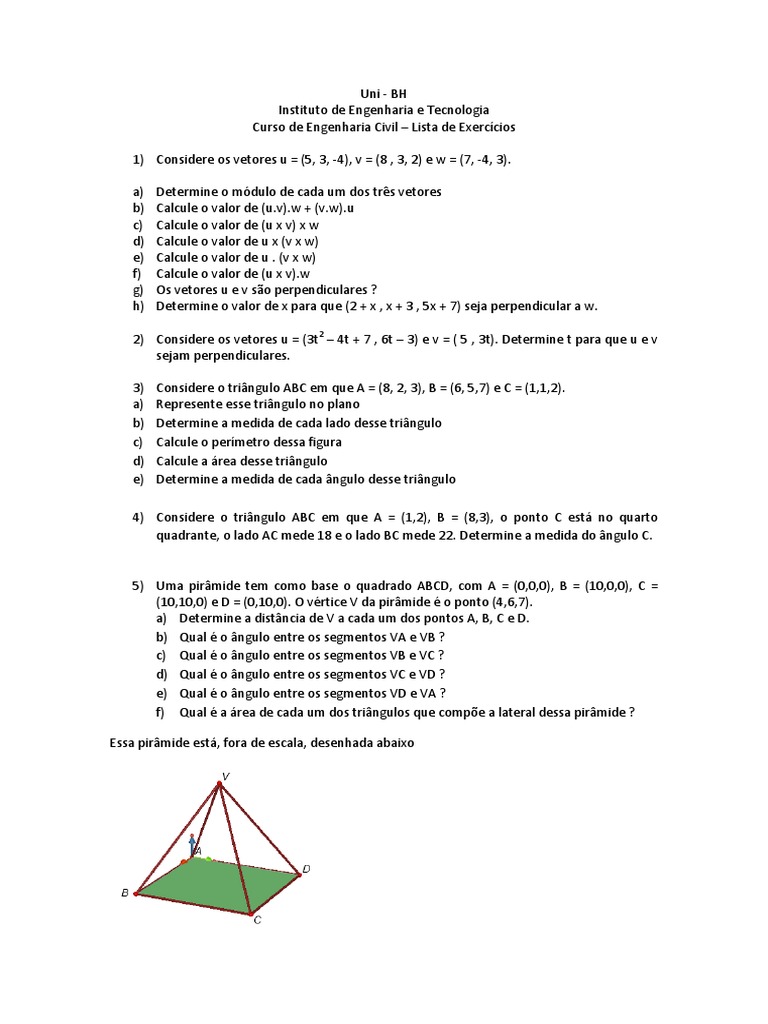 Lista de Exercícios Sobre Vetores (GAAL - 05) | PDF | Triângulo | Vetor ...