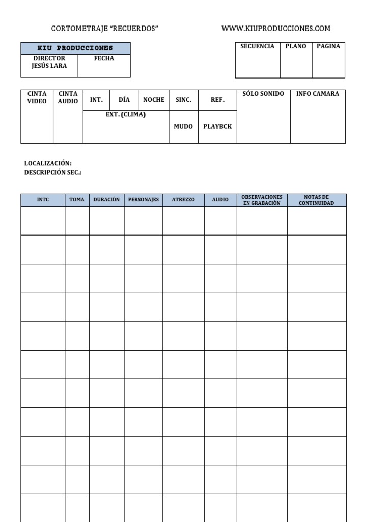 Plantilla de Script para Cortometraje | PDF