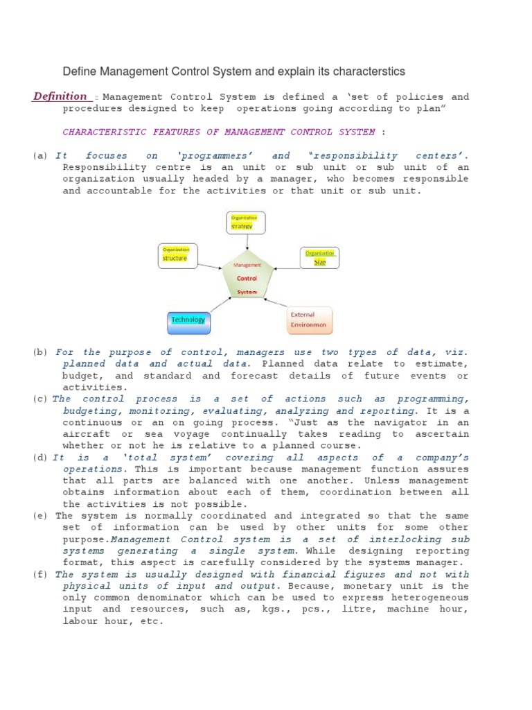 Define Management Control System and Explain Its Characterstics | PDF