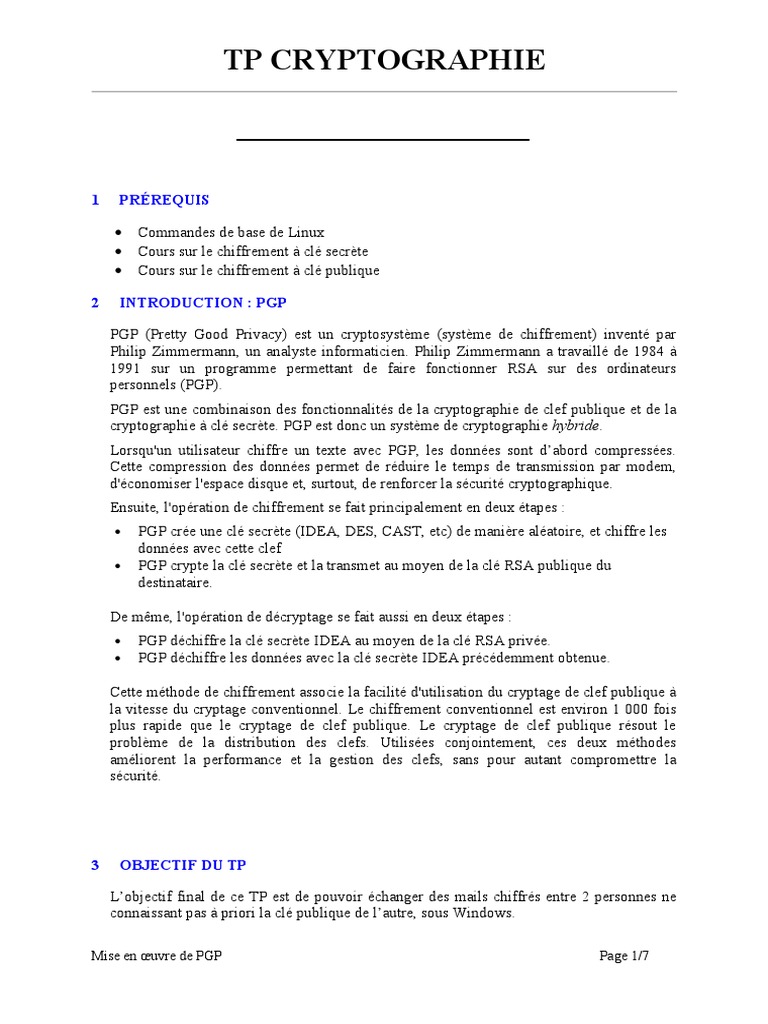 TP Cryptographie PGP v1.0 | PDF | Cryptage | Cryptographie