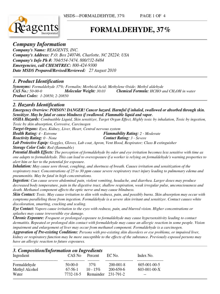PDF Formaldehyde 37 Formaldehyde Chemical Substances