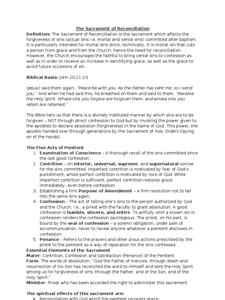 The Sacrament of Reconciliation | PDF | Penance | Religious Rituals