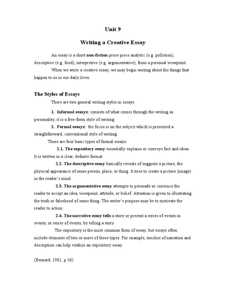 creative writing sample essays